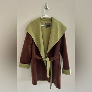 Lafayette 148 Shawl Collar Two-Toned Wool Wrap Coat  | Size Medium